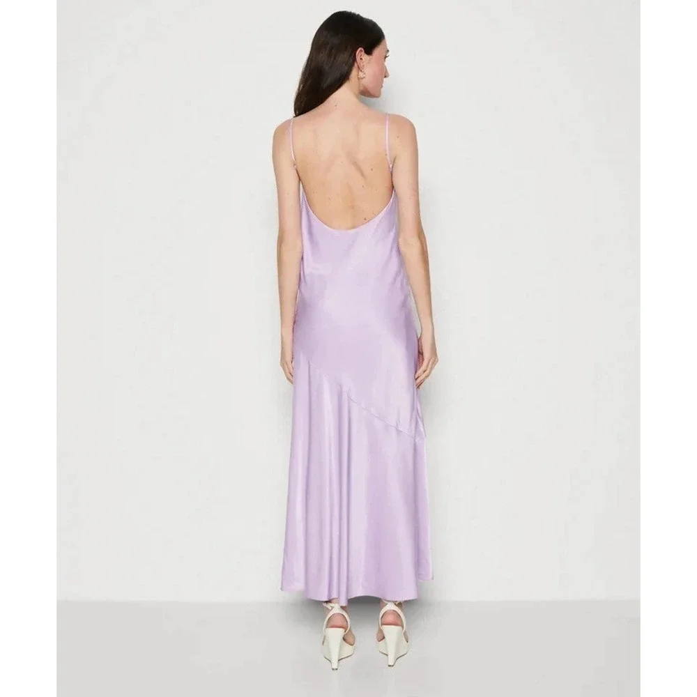 Abercrombie & Fitch Lilac Purple Low Back Gown Maxi Dress New XS Bias Cut Slit